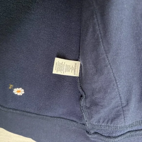 Sundance Size Large Navy Embroidered Floral Zip Hoodie Boho Cotton - Picture 4 of 8